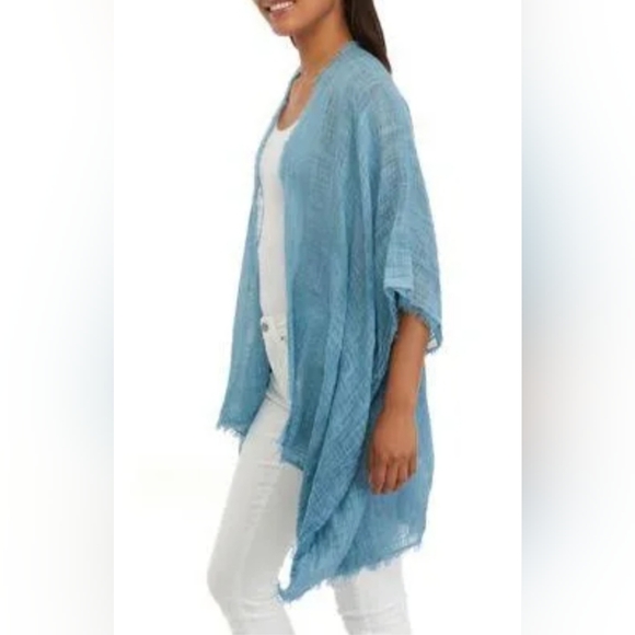 One Size Vince Camuto 100% Cotton Gauze Smock Waist Open Front Coverup Kimono - Picture 1 of 6